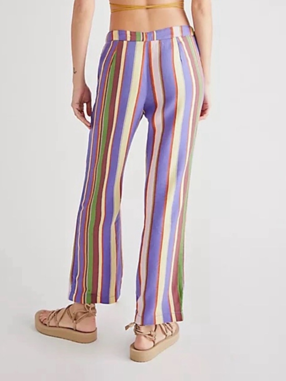 Free People La Paz Slim Striped Purple Wide-Leg Women’s Pants - Picture 2 of 9